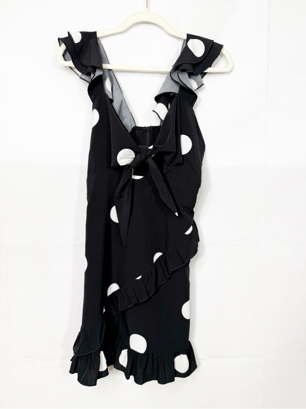 SNDYS. Morocco Mini Dress Black White Polka Dot Front Tie Cutout - Picture 2 of 16